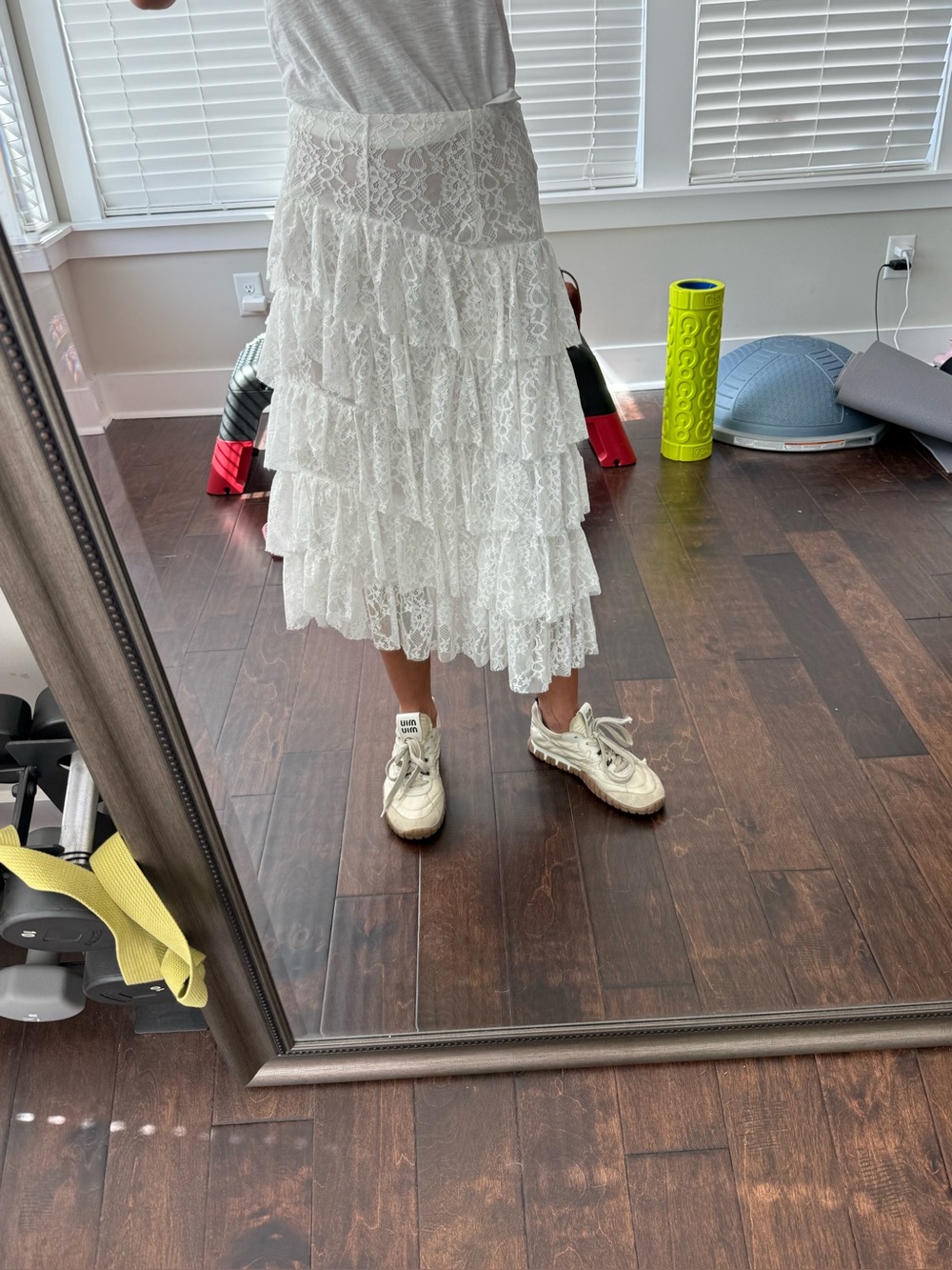Anthropologie Tiered Lace Midi Skirt